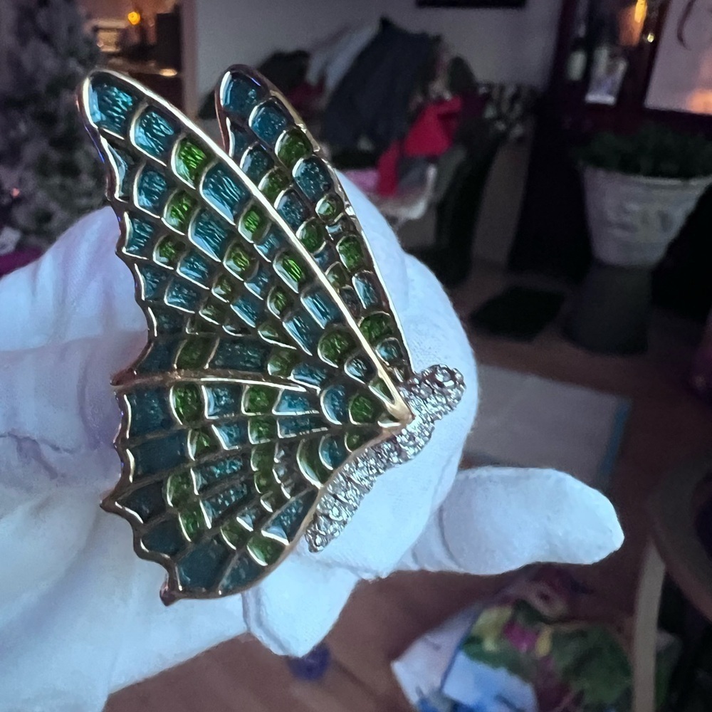 Kenneth Jay Lane Butterfly Brooch with Blue and Green Accents